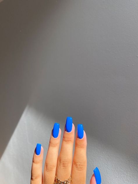 Solid Blue Nails Acrylic, Solid Blue Nails, Solid Color Acrylic Nails, Gel Toe Nails, Plain Nails, Wow Nails, Nails Inspired, Simple Acrylic Nails, French Acrylic Nails