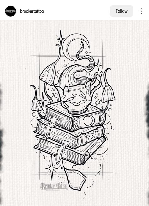 Stack Of Books Tattoo Design, Fantasy Reader Tattoo, Spooky Book Tattoo, Spell Book Drawing, Bookish Drawings, Book Themed Tattoos, Small Bff Tattoos, Small Feather Tattoo, Self Love Tattoo