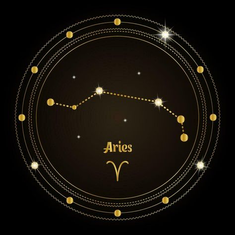 Bélier, constellation du signe du zodiaque dans le cercle magique cosmique. design doré sur fond sombre. vecteur Ux Ui, Signs, Design