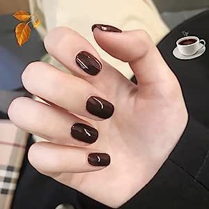 Glossy Pure Color Collection,24Pcs Full Cover Acrylic Stick on Nails with Jelly Glue for Women Girls Nails Art (Dark Brown) Nail Art French, Short Fake Nails, Manicure Gel, Nagel Tips, French Nail Art, Nail Type, Nail Styles, Fake Nail, Acrylic Nail Art