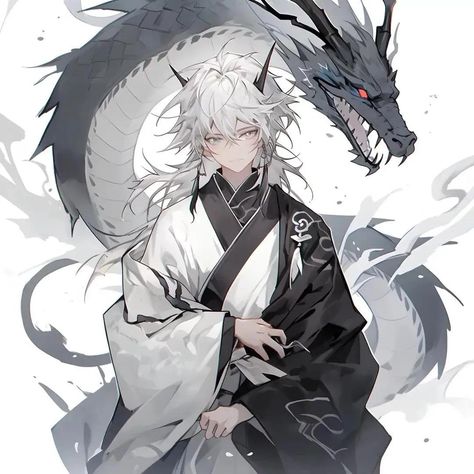 French Anime, Dragon Oc, Male Icon, White Dragon, Chinese Dragon, Fun Diy Crafts, Boy Art, White Hair, Dark Fantasy Art