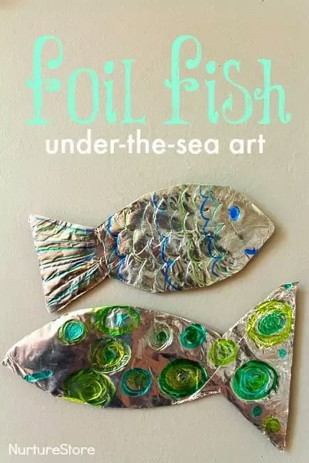 Foil Fish, Summer Crafts For Toddlers, Sea Animal Crafts, Under The Sea Art, Preschool Ocean, Fish Under The Sea, Ocean Theme Preschool, Under The Sea Crafts, Fish Craft