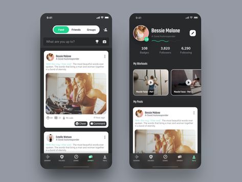 Profile and Community of Fitness App network social community user profile gym fitness workout ux ios app design ui Fitness Profile, Gym App, Ui Design Mobile, Ios App Design, Card Ui, Fitness App, Mobile Ui Design, Ios Design, App Design Inspiration