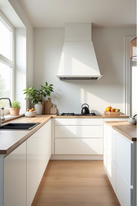 Modern Scandinavian kitchen with minimalist design and natural light Scandi Style Kitchen, Scandinavian Kitchen Decor, Modern Scandinavian Kitchen, Scandinavian Kitchens, Scandinavian Kitchen Design, Compact Kitchen, Modular Shelving, Scandinavian Kitchen, Shelving Systems