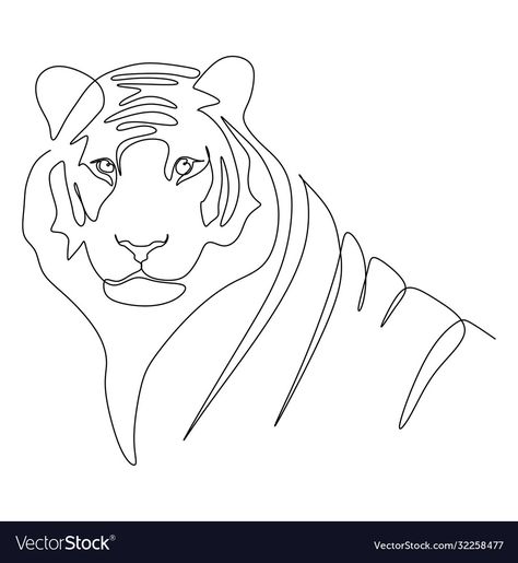 Tiger Line Drawing, Tiger Line Art, Camera Vector Illustration, Tiger Stencil, One Line Animals, Camera Vector, Face Clipart, Tarot Tattoo, Tiger Drawing