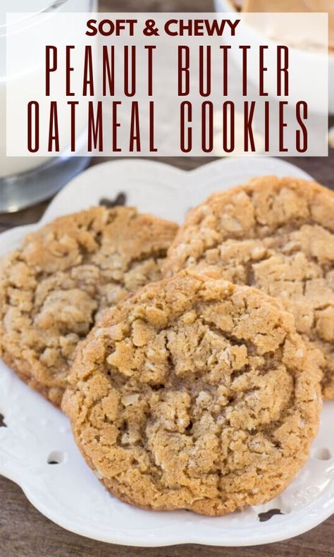 Cookie Dough Vegan, Butter Oatmeal Cookies, Oatmeal Cookies Easy, Easy Peanut Butter Cookies, Oatmeal Cookies Chewy, Peanut Butter Oatmeal Cookies, Air Kelapa, Peanut Butter Oatmeal, Peanut Butter Cookie Recipe