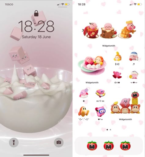 Kirby Phone Layout, Kirby Homescreen Layout, Waddle Dee Wallpaper, Pink Themed Homescreen, Waddle Dee And Kirby, Kirby Phone Theme, Kirby Ios, Kirby Homescreen, Wallpaper And Widget Ideas