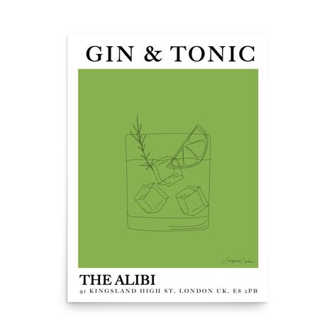 Original Artwork Poster Print designed by KunstbyStephie - Gin and Tonic Poster - london poster - trendy gallery wall print - illustration sketch - bar cart print - modern kitchen wall decor - drinks illustration Gin Illustration, Gin Tonic Illustration, Gin And Tonic Watercolor, Sketch Bar, Gin Poster, Aesthetic Cocktail Poster, Gin Art Print, Gin And Tonic Poster Art, Modern Kitchen Wall Decor