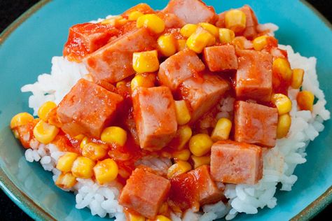 Spam jam recipe in 'A Taste of Guam' - yup, we love our Spam. It's a quick and delish meal when you need dinner in a hurry. Spam And Corn Recipes, Micronesian Food, Spam Recipes Dinners, Spam Jam, Siopao Recipe, Guam Food, Chamorro Food, Guam Recipes, Tomato Sauces