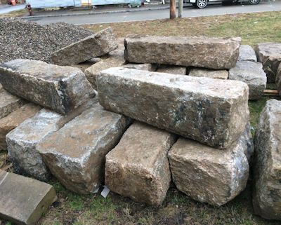 These antique stone blocks were used for seating around a fire pit #reclaimed #blocks #stone #salvaged #historic #rustic #antique #authentic #outdoor #landscape #landscaping Large Retaining Wall Blocks, Limestone Block, Stone Edging, Retaining Wall Blocks, Granite Blocks, Courtyard Ideas, Stone Quarry, Stone Landscaping, Stone Retaining Wall