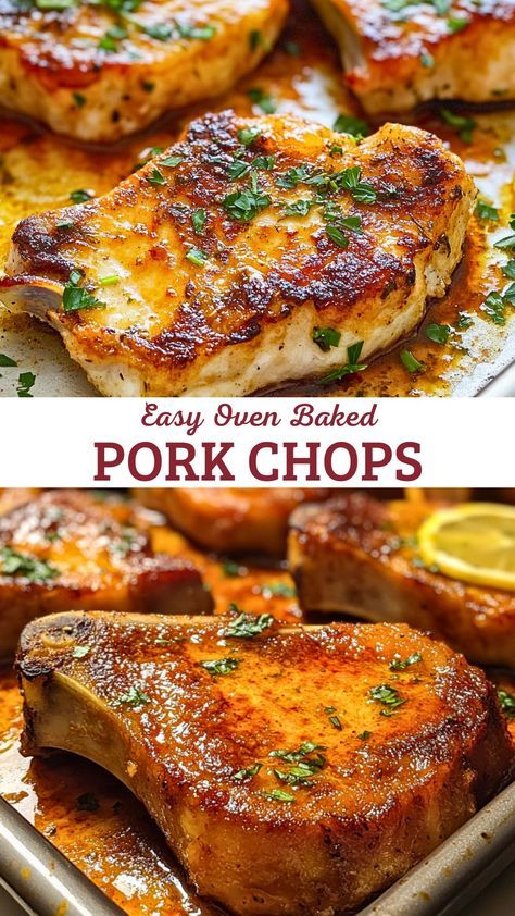 Get ready for a simple and delicious dinner with these Easy Oven Baked Pork Chops! Juicy, tender, and seasoned to perfection, this recipe is perfect for busy weeknights or a cozy family meal. With just a few ingredients, you can whip up a flavorful dish that's sure to please everyone. Save this pin for a quick and satisfying dinner idea! The Best Baked Pork Chops, Ways To Season Pork Chops, Fast Easy Pork Chop Recipes, Easy Boneless Pork Chops, Baked Poke Chops, Breaded Pork Chops In The Oven, Easy Oven Pork Chops Boneless, Pork Chop Seasoning Baked, How To Prepare Pork Chops