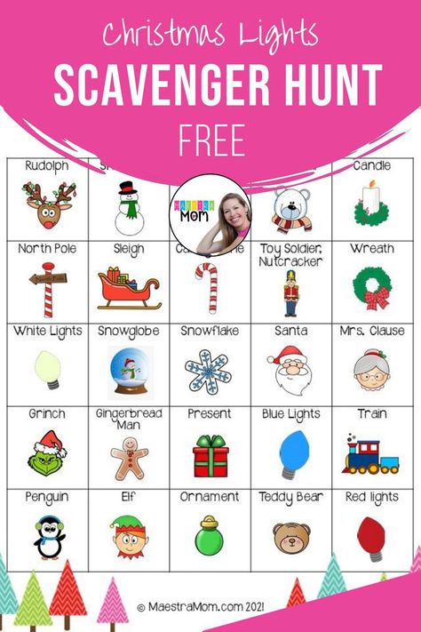 Printable Christmas Lights, Christmas Lights Scavenger Hunt, Christmas Light Scavenger Hunt, Church Christmas Party, Bingo For Kids, Christmas Scavenger Hunt, Merry Christmas Baby, Christmas Date, Christmas Bingo