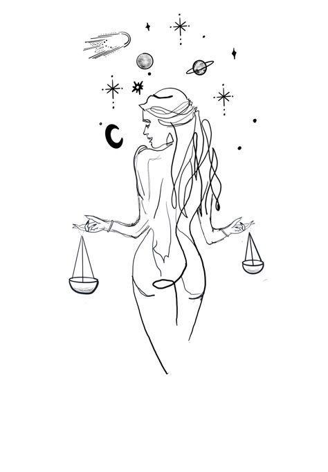 Libra Animal Tattoo, Libra Tattoo Designs For Women, Libra Woman Tattoo, Female Goddess Art, Selene Tattoo, Libra Drawing, Balance Tattoo Ideas, Libra Tattoo Ideas For Women, Female Energy Tattoo