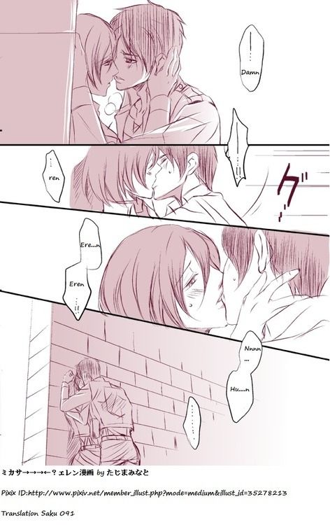 Eremika Kiss Comic, Mikasa X Eren, Eren Aot, Sans Art, Attack On Titan Aesthetic, Attack On Titan Comic, Eren X Mikasa, Attack On Titan Ships, Attack On Titan Funny