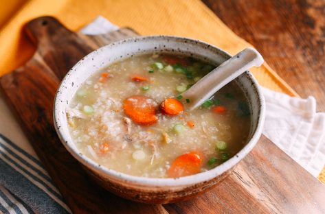 Turkey Congee, Easy Congee Recipe, Congee Recipes, Congee Recipe, Asian Turkey, Leftover Thanksgiving, Woks Of Life, The Woks Of Life, Shredded Turkey