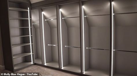 Bespoke Dressing Room, Light Up Wardrobe, Walk In Wardrobe Lighting Ideas, Walk In Wardrobe Lighting, Light In Wardrobe, Clothing Room Design, Wardrobe Lighting Ideas, Closet Makeover Ideas, Dressing Room Lighting