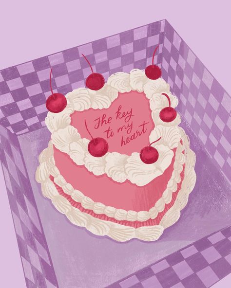 Key To My Heart Well, for that one, I had quite a list of things I wanted to draw, because, you know, many roads lead to R̵o̵m̵e̵ Eugenia’s heart. But in the end, I went with the most obvious one and drew the cake 💁🏼‍♀️ What can I say… I love sweets, sweets love me back, we have a perfect relationship 🫶🏻 And I’m willing to be your friend if you bring me food 💁🏼‍♀️ Hosts: @bee_creates @x_and_co @heatherslettering @theinkingrose #sweetheartdrawing2024 🏷️ #retrocake #vintagecake #vin... I Quit Cake, Heart Cake Drawing, A Perfect Relationship, Love Me Back, Cake Vector, Cake Drawing, Cake Illustration, Pink Lifestyle, Cake Printing