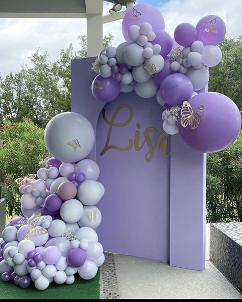 Purple Birthday Theme Ideas, Lavender And Pink Party, Violet Party Decoration, Purple Butterfly Balloon Arch, Violet Themed Birthday Party, Violet Birthday Theme, Purple Decorations Party Birthday, Purple Party Decorations Birthday, Lilac Decorations Party