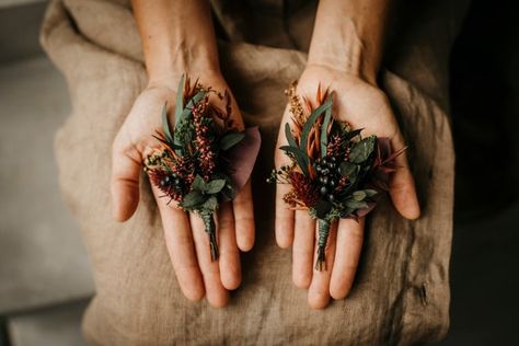 Emerald Green And Rust Bouquet, Boho Corsage, Cooper Wedding, Jade Wedding, Rusting Wedding, Preserved Eucalyptus, Bridesmaids Bouquet, Wedding Boutonniere, Boho Men