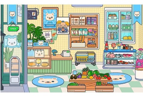 Toca Boca House Ideas Local Shop, Toca Life Shop Ideas, Toca Boca Local Shop Ideas Aesthetic, Toca Boca Shop Ideas Aesthetic, Toca Boca Grocery Store Ideas, Toca Boca Store Ideas Local Shop, Toca Boca Grocery Store, Local Shop Toca Boca Ideas, Toca Boca Local Shop