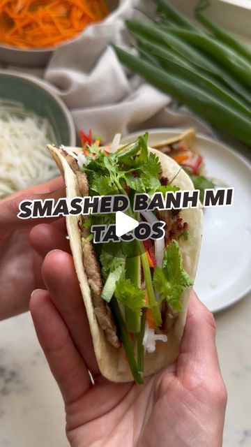 Courtney Roulston on Instagram: "Smashed Banh Mi Tacos with homemade pickles & chilli crunch Mayo 💥💥💥 One of my favourites from last year that I thought I’d share again seeings they are so good! I’ve used pork mince, but any mince will work & if you’re vegetarian (or want these for breakfast-Hello!) Simply semi fry an egg in a little oil then top with the taco and flip to cook then top with pickles, mayo & herbs. Recipe below ⬇️ 8 small soft tortillas 500g Pork mince 1 tablespoon fresh ginger, minced 2 tablespoons fish sauce 2 green spring onions, white parts finely sliced, green tops reserved 3 tablespoons Kewpie mayonnaise 1 tablespoon chilli crunch oil ½ cup coriander, sprigs picked 1 Lebanese cucumber, julienne 1 long red chilli to serve, julienne Pickled Vegetables: 1 cup car Banh Mi Tacos, Fry An Egg, Soft Tortillas, Kewpie Mayonnaise, Spicy Pasta, Crunchy Salad, Tacos And Burritos, Homemade Pickles, Spring Onions