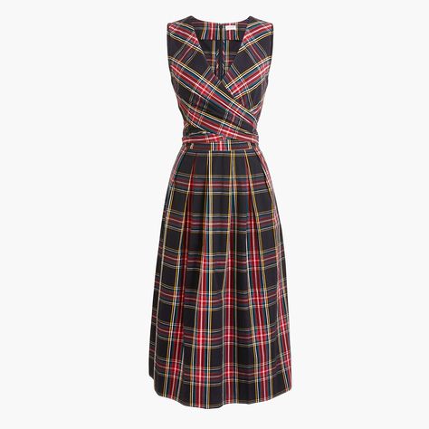 Tartan V-neck wrap dress Wrap Dress Sleeveless, Tartan Plaid Dress, Tie Up Dress, Boiled Wool Jacket, Fashionably Late, Tie Neck Tops, J Crew Dress, Tartan Dress, Preppy Casual