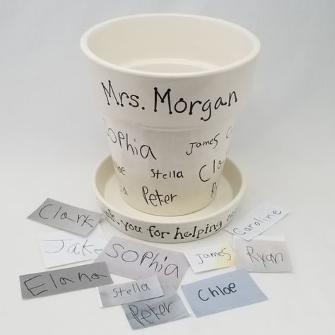 created with the signatures from every student in the class! order yours at moonflowermemories.etsy.com #teacherappreciation #teachergift #classgift #classroomgift #endofyeargift #flowerpot #gardengift Ceramic Flower Pot, Classroom Gifts, Class Gift, Gift Flower, Ceramic Flower Pots, Ceramic Flower, Teacher Favorite Things, Ceramic Flowers, Sympathy Gifts