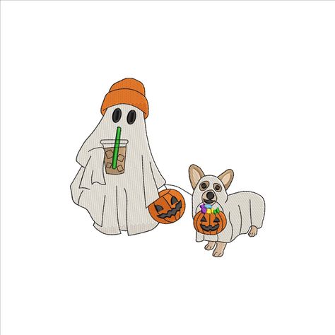 Hannah Core, Coffee Embroidery, Ghost Embroidery, Halloween Wallpaper Cute, Dog Embroidery, Halloween Embroidery Designs, Ghost Dog, Halloween Embroidery, Spooky Ghost