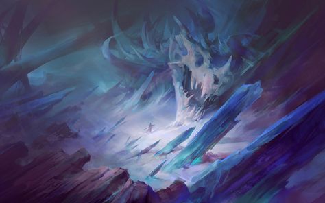 Ice Cave by MooHyun Park #webcomics Biro Art, Ice Cave, Glowing Art, Cyberpunk Character, Concept Artist, Fantasy Concept Art, Beautiful Backgrounds, Fantasy Inspiration, Environment Concept Art