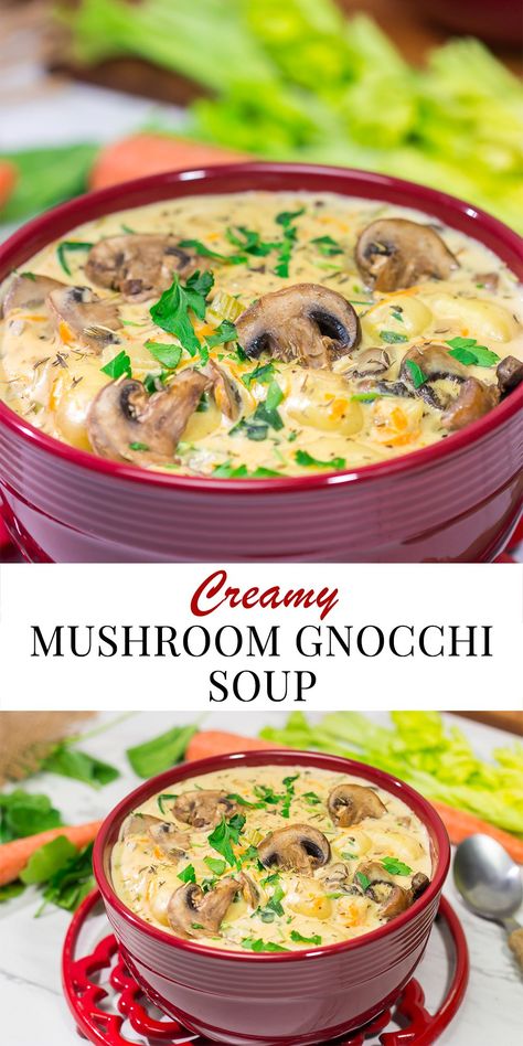 Fall Soup Recipes Mushroom, Crock Pot Gnocchi Soup, Comfort Food Fall, Soup With Mushrooms In It, Healthy Gnocchi Soup, Canned Mushroom Soup Recipes, Soup With Gnocchi, Crockpot Mushroom Soup, Gnocchi Recipes Soup