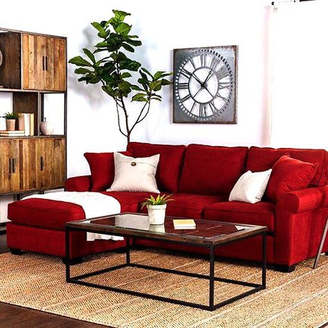 Apartment Decorating Red Couch, Red Couches Living Room Decor Ideas, Living Room Designs Red Couch, Living Room Decor Red Couch, Red Sofas Living Room Ideas, Red Sofa Decor, Red Couch Living Room Ideas Apartments, Red And Beige Living Room, Red Couches Living Room Decor