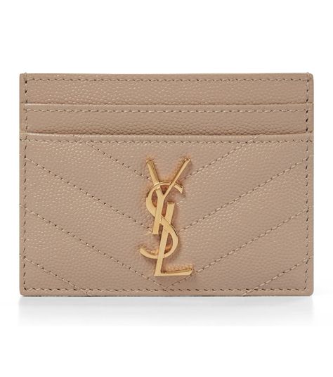 Ysl Card Holder, Monogram Quilt, Tiny Bag, Black Leather Clutch, Ysl Logo, Warm Beige, Leather Card Holder, Dark Beige, Monogrammed Leather