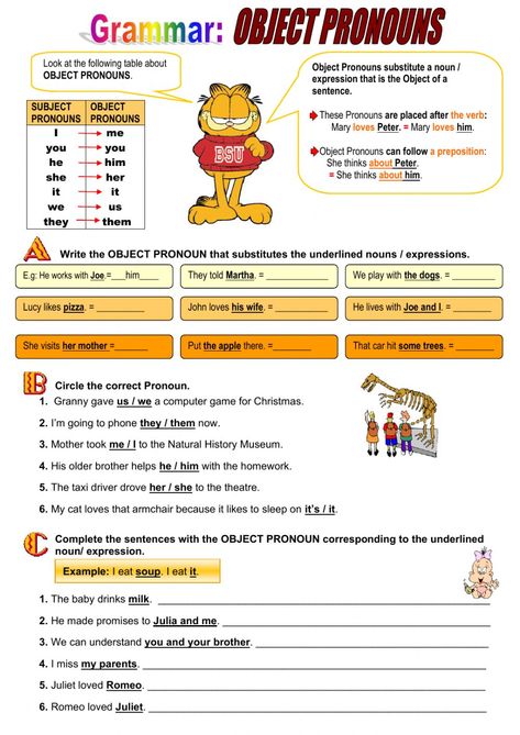 Object Pronouns Worksheets For Kids, Object Pronouns Grammar, Object Pronouns Worksheets, Pronouns Exercises, Pronoun Activities, Demonstrative Pronouns, Grammar Posters, Phonics Posters, Object Pronouns