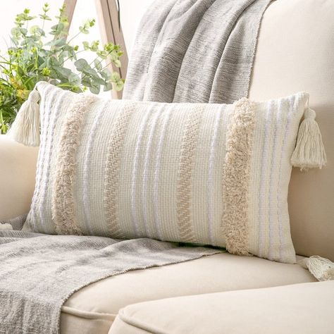 Cottagecore Living, Cream Decor, Tassel Pillow, Textile Market, Boho Throws, Boho Throw Pillows, Decorative Throw Pillow Covers, Diy Patio, Bohemian Home