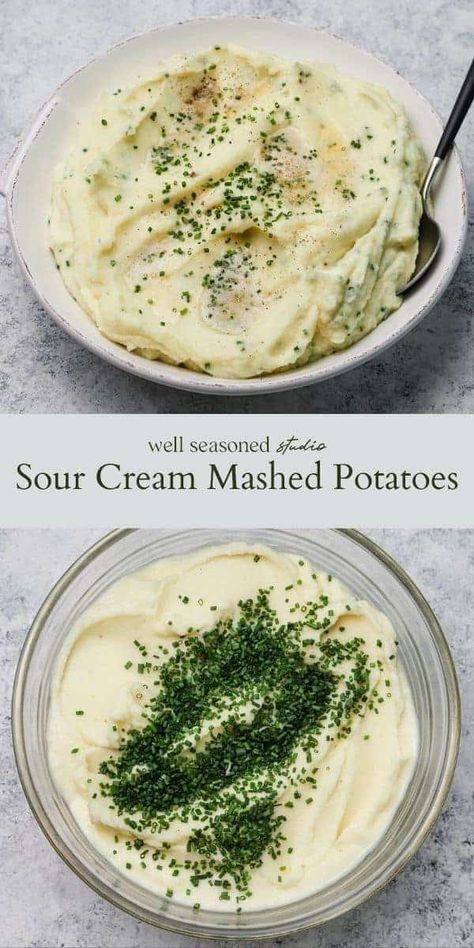 Mashed Potatoes with Sour Cream Recipe Mashed Potatoes With Potato Ricer, Freezer Mashed Potatoes, Mashed Potatoes With Sour Cream, Cream Mashed Potatoes, Potatoes With Sour Cream, Sour Cream Mashed Potatoes, Homemade Mashed Potatoes, Best Mashed Potatoes, Sour Cream Recipes