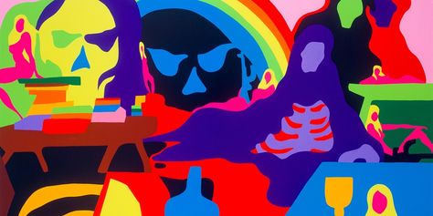 Barry Mcgee, Working Drawing, Still Lifes, Colorful Skulls, Western World, Neon Colors, Urban Art, Acrylic On Canvas, Street Art