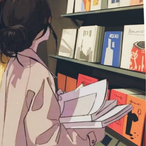 Girl Studying Aesthetic Drawing, Anime Book Reading, Cartoons Reading Books, Study Motivation Wallpaper, Library Drawing, Animated Girl, Reading Cartoon, Read Anime, Motivation Wallpaper