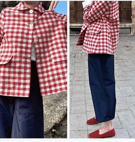 Gingham Jacket, Handmade Wardrobe, Dress Jacket, Linen Material, Minimal Fashion, Comfortable Fashion, Daily Outfits, Minimalist Fashion, Work Outfit