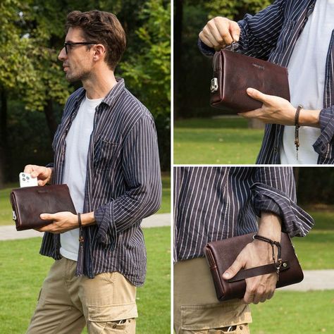 Men's Wallet Leather Purse Leather Hand Bag Clutch Bag Card Package Anti-theft Password lock Storage Bag For Gift - Coffee Man Purse Outfit, Man Handbag, Bags For Men Casual, Clutch Bag Outfit, Men Clutch Bag, Bag Packs, Purse Outfit, Wine Caddy, Man Clutch