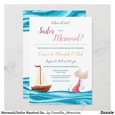 Mermaid Gender Reveal, Nautical Gender Reveal, Mermaid Sailor, Unique Gender Reveal, Baby Boy Shower Invitations, Gender Reveal Party Invitations, Boy Shower Invitations, New Baby Announcements, Gender Reveal Invitations