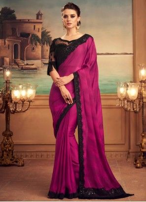 Silk Embroidered Magenta Designer Saree Indian Wedding Lehenga, Party Sarees, Party Wear Saree, Designer Sarees Online, Wear Saree, Work Sarees, Fancy Sarees, Soft Silk Sarees, Designer Saree