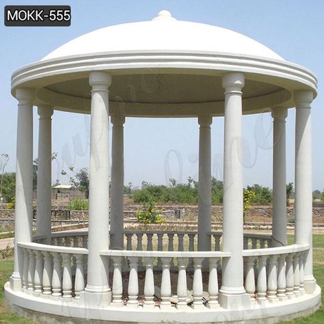 Beautiful Roman Style White Marble Columns Gazebo for Sale MOKK-555 Marble Gazebo, Pure White Marble, White Gazebo, Rooftop Patio Design, Paris Garden, Modern Gazebo, Statue Fountain, Classic Column, Marble Carving