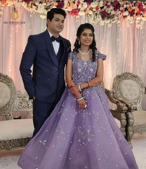 Our client giving us Princess vibes wearing a @srishringarr gown Indian Wedding Reception Gowns, Engagement Couple Dress, Frock Photos, Frock Ideas, Engagement Dress For Groom, Indian Wedding Reception Outfits, Wedding Reception Gowns, Wedding Matching Outfits, Legs Mehndi