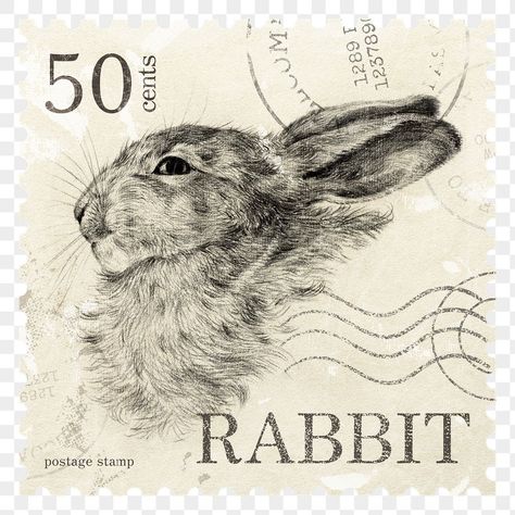 Sticker Transparent Background, Graphic Deisgn, Rabbit Png, Rabbit Illustration, Sticker Transparent, Vintage Rabbit, Animal Graphic, Post Stamp, Elements Of Art