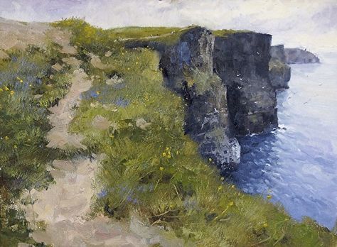 "The Cliffs Of Moher" by Neil Walling Oil ~ 12" x 16" Watercolour Cliffs, Httyd Painting, Painting Cliffs, Cliffs Painting, Mother Painting, Pretty Watercolor, Grad Caps, Brand Refresh, Cliffs Of Moher