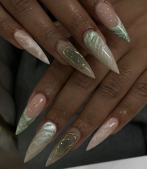 Nails Bday, Gel X Nails, Jade Nails, X Nails, Cute Simple Nails, Nail Art Gel, Fancy Nails Designs, Nails Green, Stiletto Nails Designs