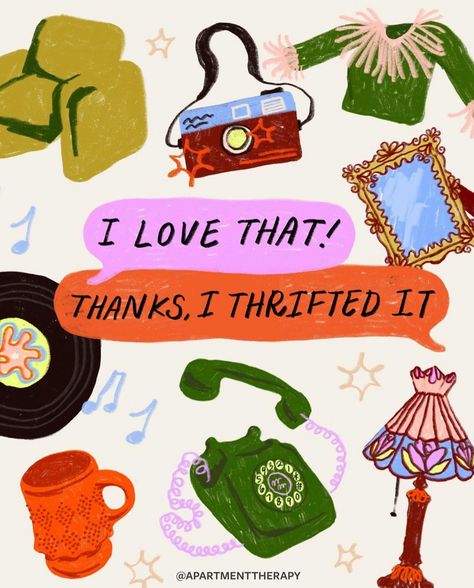 @apartmenttherapy thrift always creating the best second hand graphics • • • • • • • • • • • #secondhand #secondhandfashion #thrifted #thriftstorefinds #thriftedfashion #sustainablefashion #thanksitsthrifted #thelovelois #reseller #resellercommunity #poshboss #poshmark #poshmarkseller #mercari #mercariseller #resellerwelcome #fashionstyle #fashion #thriftexpert #thrifty  #thelovelois #thrifting Thrift Illustration, Thrifting Quotes, Flea Market Design, Shopping Illustration, Thrifting Aesthetic, Thrift Aesthetic, Best Thrift Stores, Future Thinking, Design Scrapbook