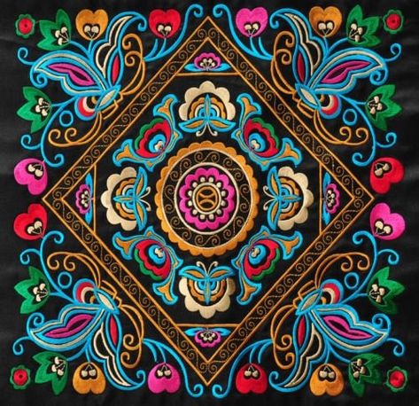 Miao Hmong embroidery designs, deriving from the Miao Hmong people of the mountainous regions of China #womensart Principles Of Design Balance, Miao Embroidery, Truck Art Pakistan, Chinese Textiles, Hmong Culture, Memorial Tattoo Ideas, Hmong Embroidery, Flower Trees, Chinese Embroidered