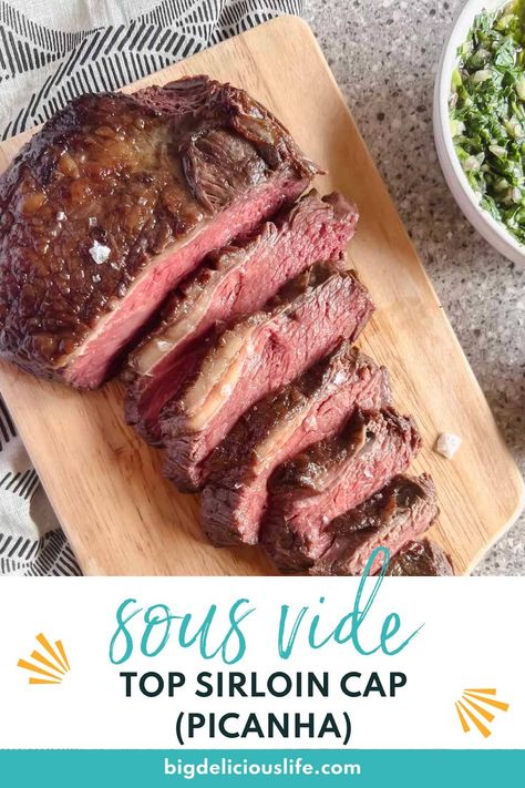 Sous vide top sirloin cap, also known as rump cap, rump cover, coulotte steak or picanha is easy to make, super tender and full of incredible natural flavor. This wonderfully marbled cut of beef is both economical and sure to impress your dinner guests. How To Cook Top Sirloin Cap Steak, Beef Top Sirloin Cap Recipes, Beef Cap Recipe, Boneless Beef Cap Recipe, Top Sirloin Cap Steak Recipes, Top Sirloin Cap Recipes Oven, Sous Vide Rump Roast Recipe, Top Sirloin Cap Recipes, Sous Vide Rump Roast