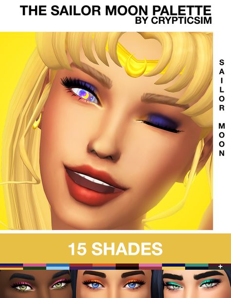 THE SAILOR MOON PALETTE | crypticsim on Patreon Sims 4 Sailor Moon Cc, Sailor Moon Palette, Ts4mm Cc, Moon Palette, Sailor Moon Makeup, Sims 4 Tattoos, Sailor Moon Tattoo, Luna And Artemis, Makeup Cc